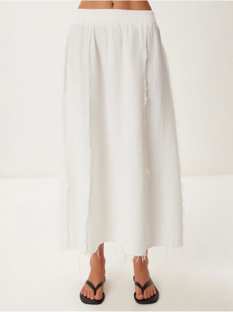 Katoenen mouwloze blouse en set met wijde broekrok istanbul Ivoor - Kiabi