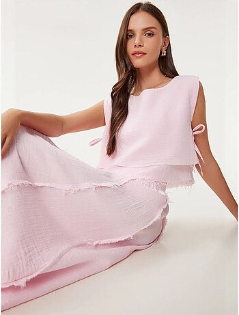 Katoenen mouwloze blouse en set met wijde broekrok istanbul