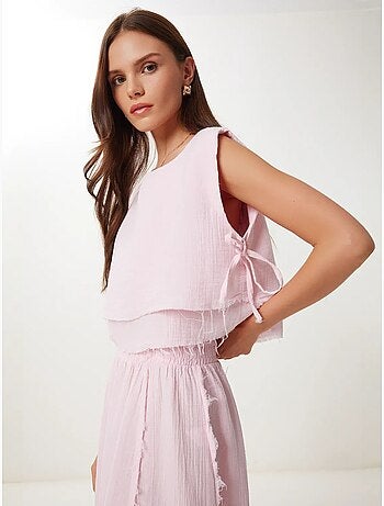 Katoenen mouwloze blouse en set met wijde broekrok istanbul