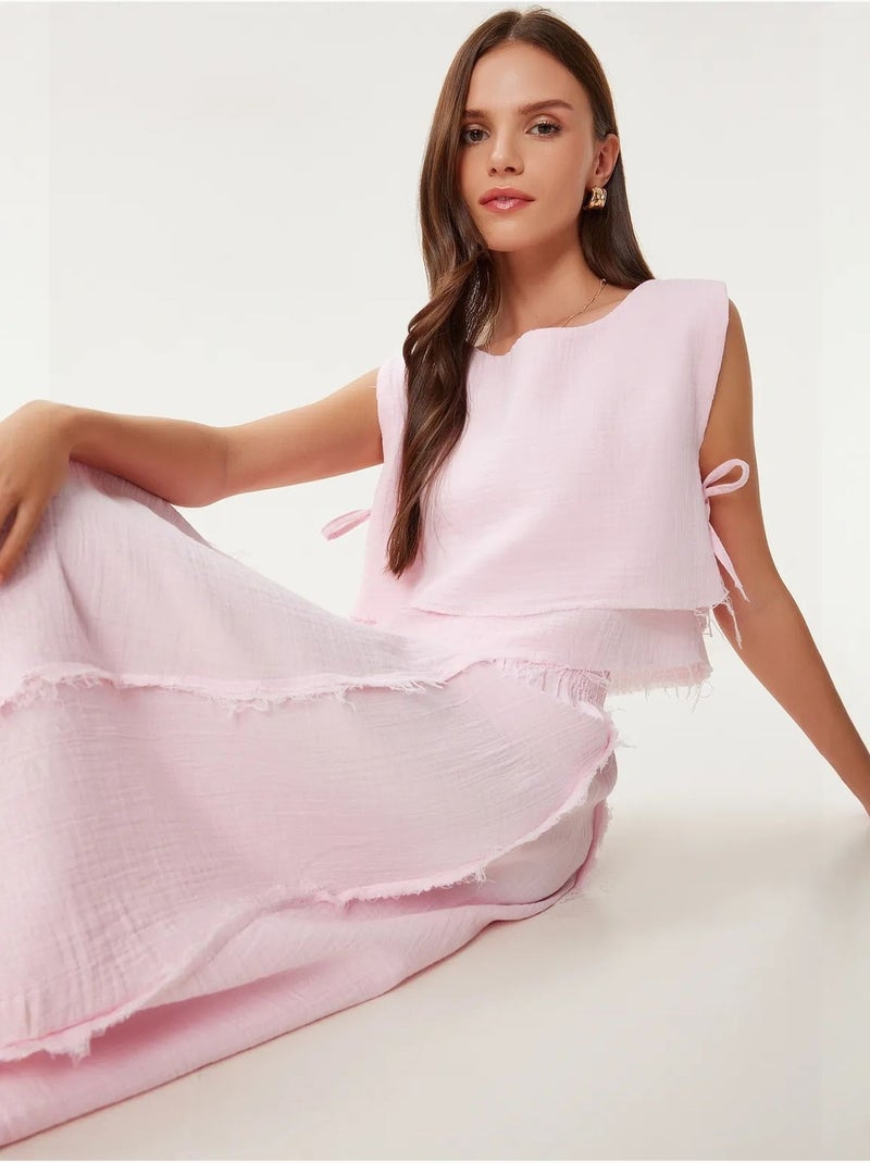 Katoenen mouwloze blouse en set met wijde broekrok istanbul Lichtroze - Kiabi
