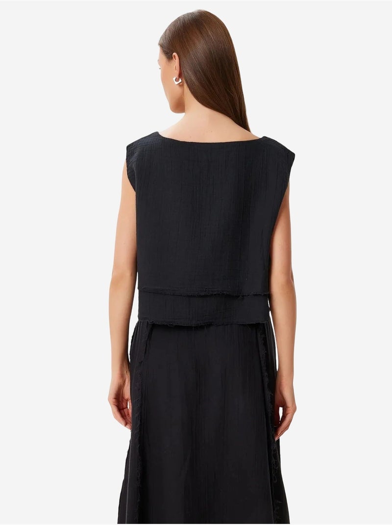 Katoenen mouwloze blouse en set met wijde broekrok istanbul Zwart - Kiabi