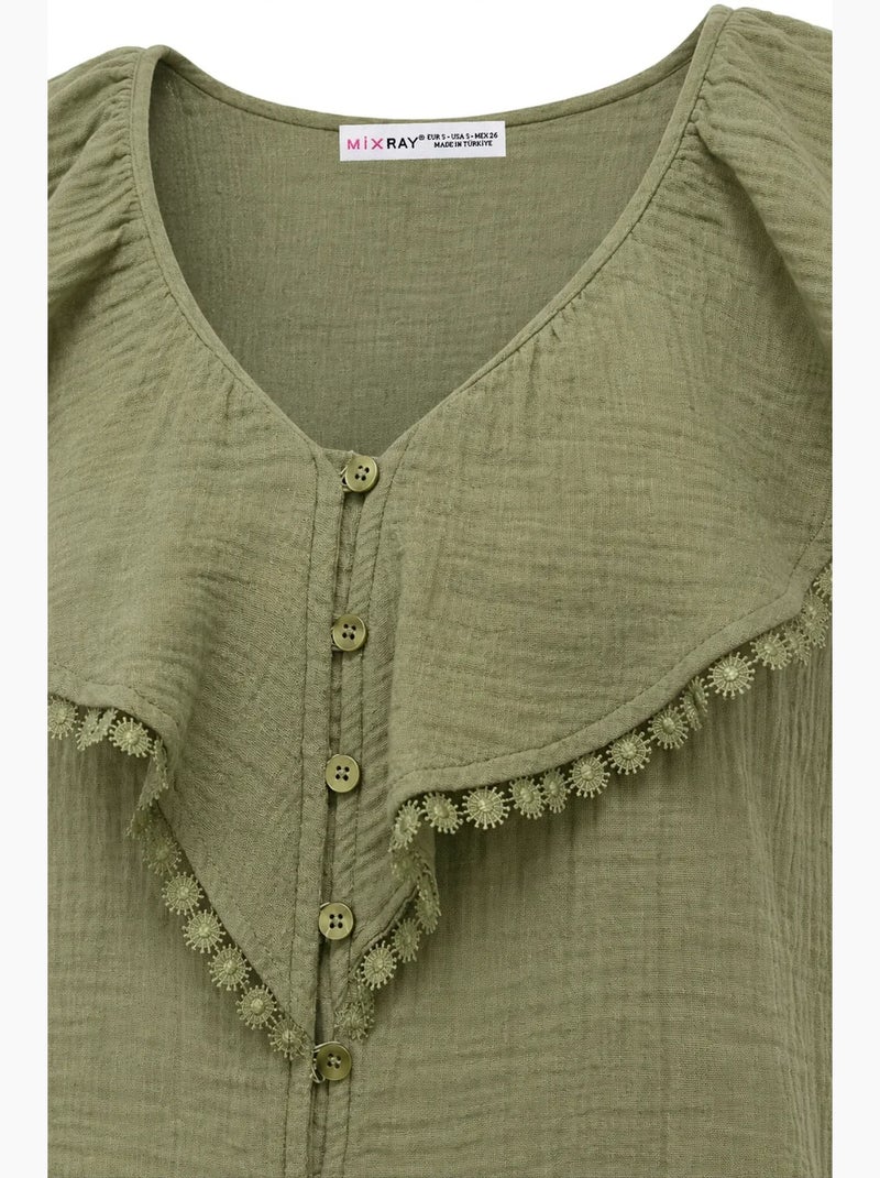 Katoenen mouwloze blouse met v-hals mixray Kaki - Kiabi