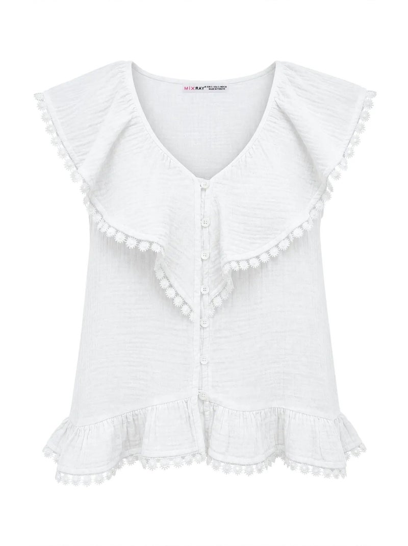 Katoenen mouwloze blouse met v-hals mixray Wit - Kiabi