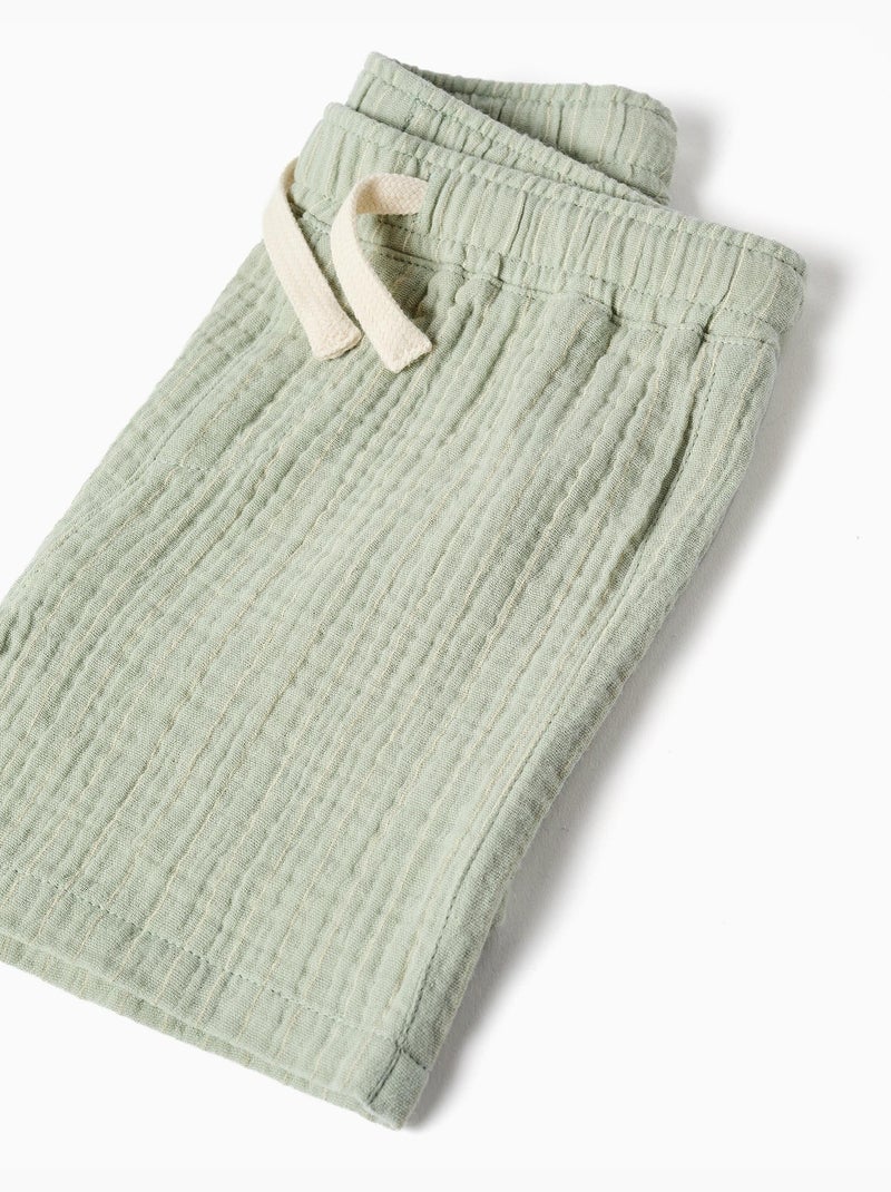 Katoenen overhemd en korte broek set Lichtgroen - Kiabi