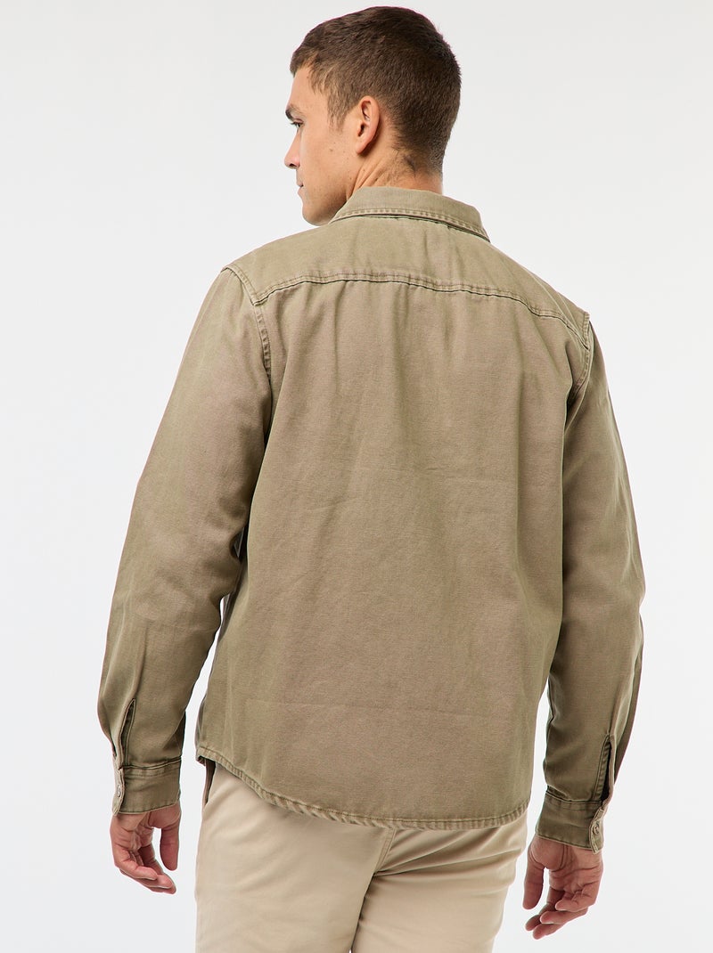 Katoenen overhemd met lange mouwen Kaki - Kiabi