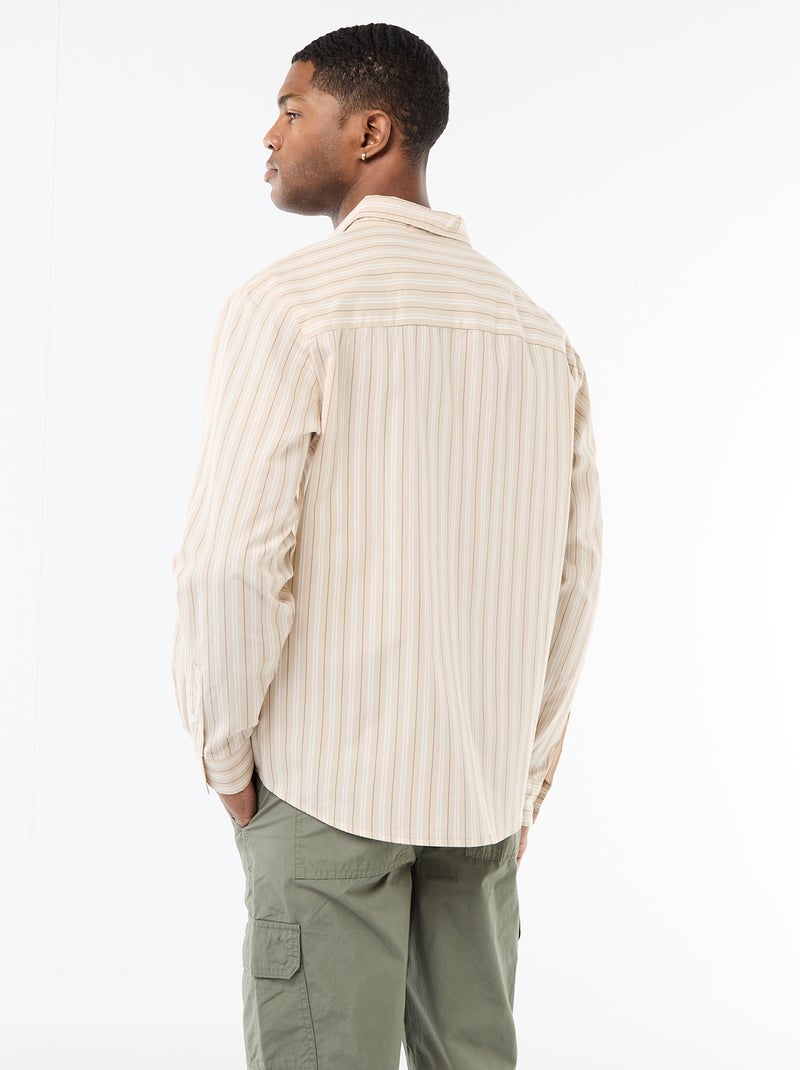 Katoenen overhemd met streepmotief Biege - Kiabi