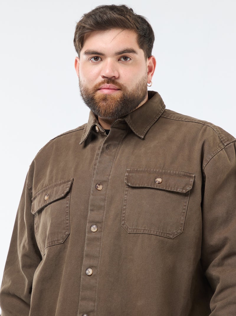 Katoenen overshirt met lange mouw Bruin - Kiabi