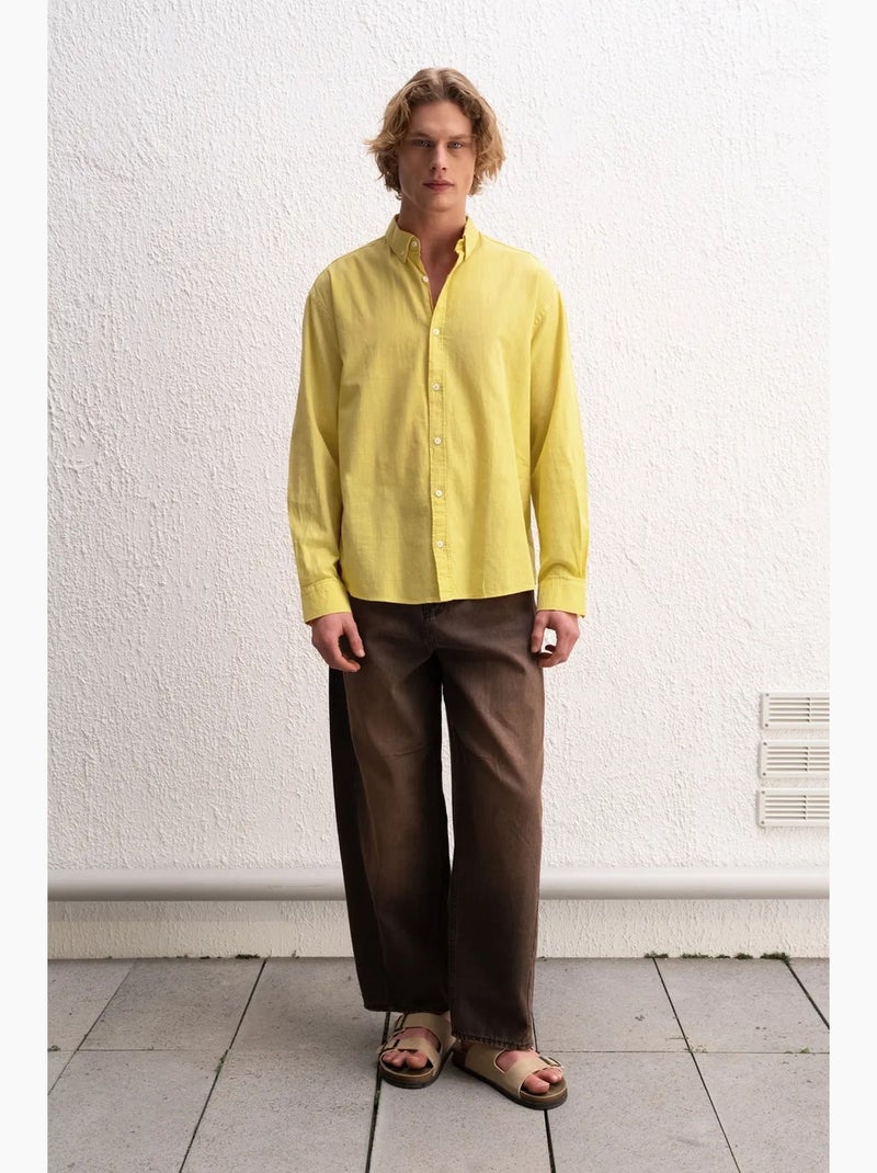 Katoenen oversized overhemd met knopen giesto Geel - Kiabi