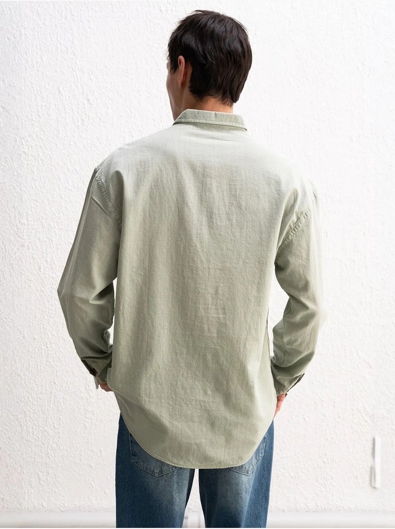 Katoenen oversized overhemd met knopen giesto Muntgroen - Kiabi