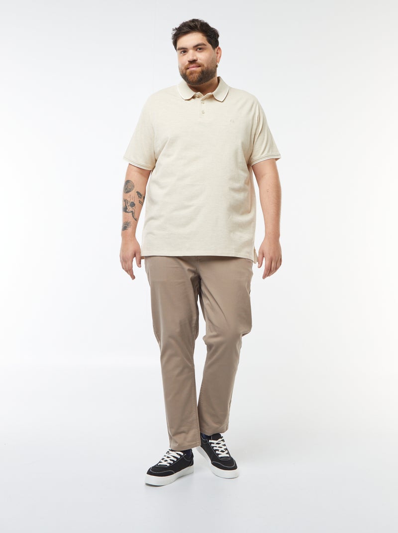 Katoenen polo met contrasterende details Biege - Kiabi