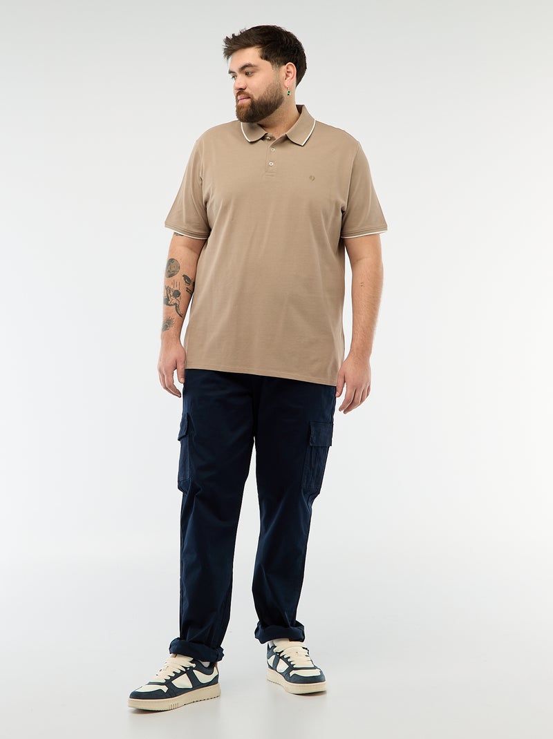 Katoenen polo met contrasterende details Biege - Kiabi