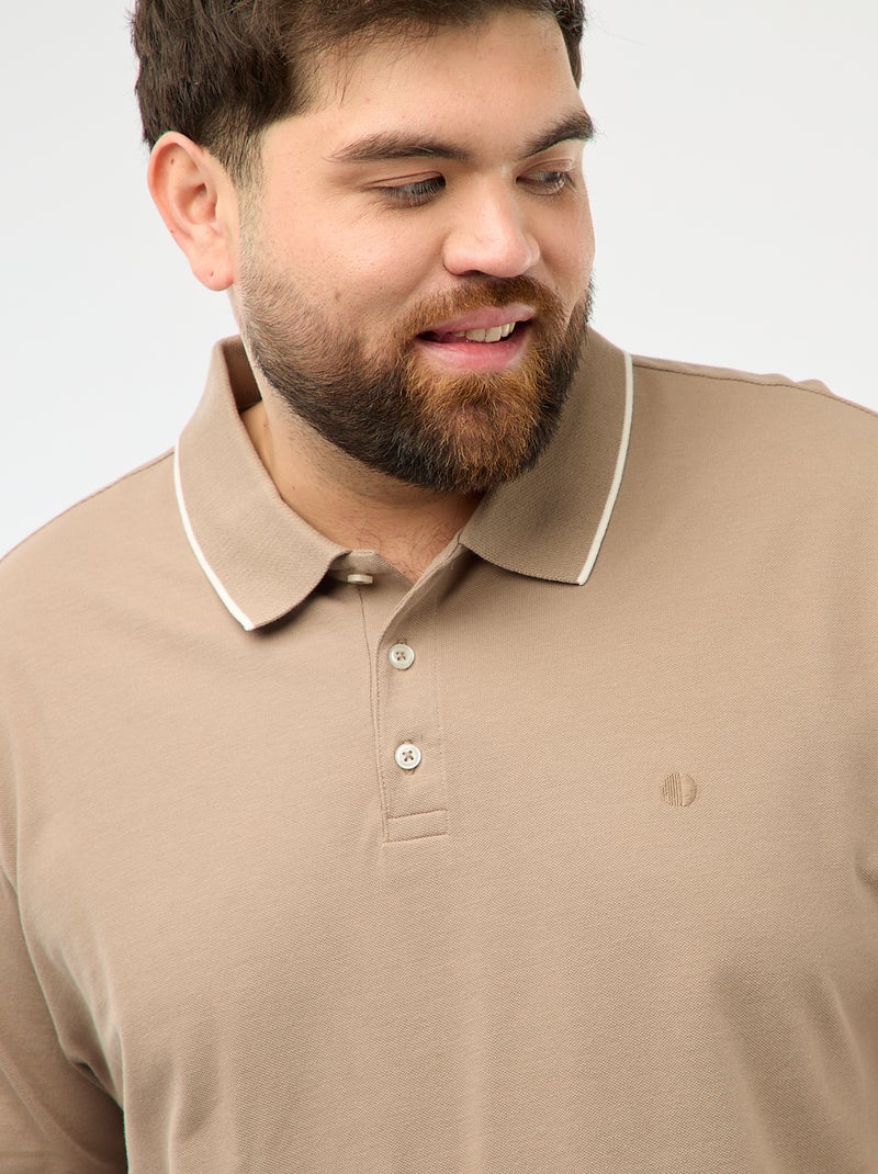 Katoenen polo met contrasterende details Biege - Kiabi