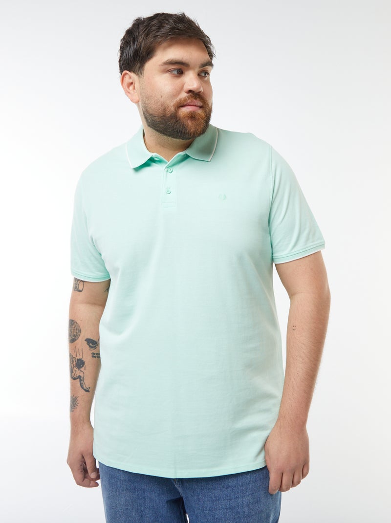 Katoenen polo met contrasterende details Groen - Kiabi
