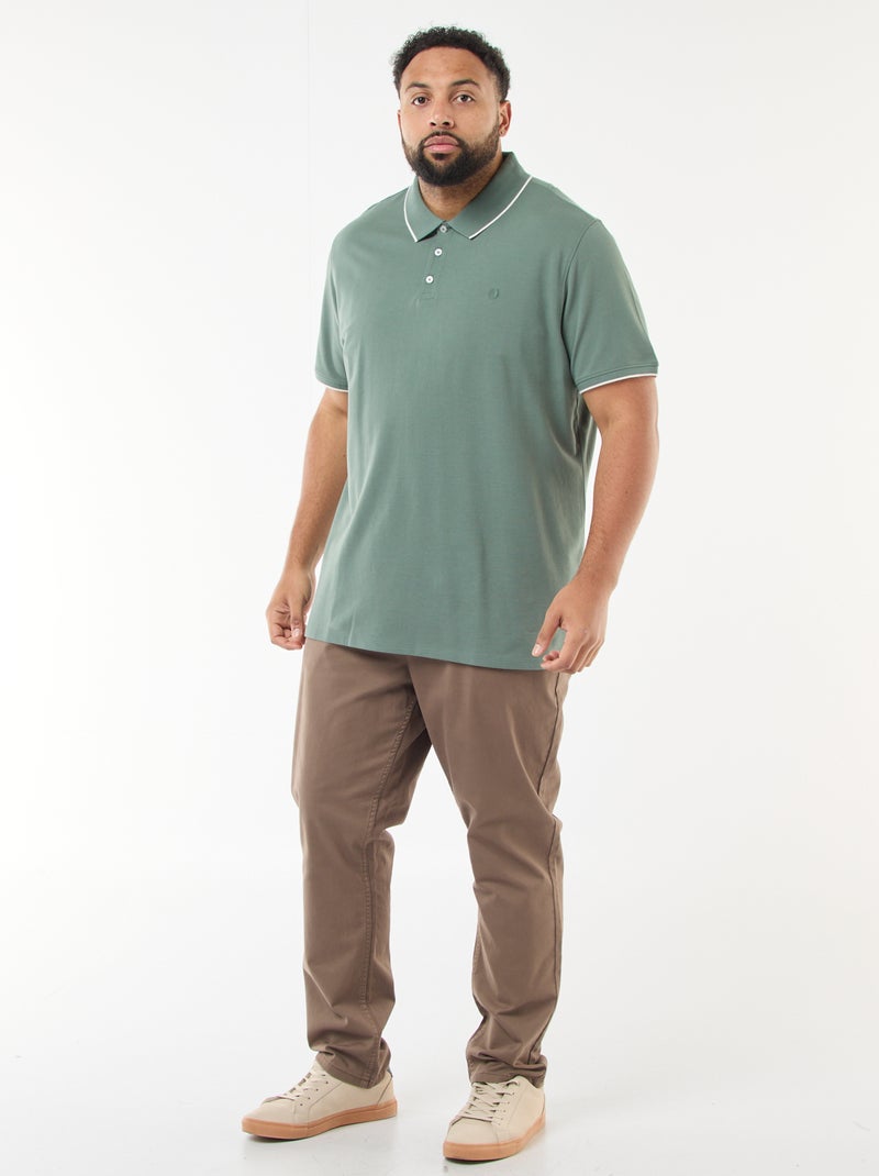 Katoenen polo met contrasterende details Groen - Kiabi