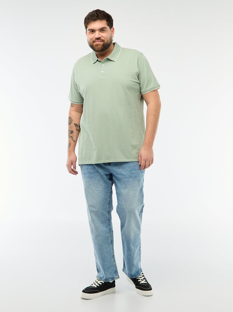 Katoenen polo met contrasterende details Groen - Kiabi
