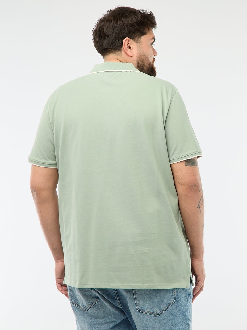 Katoenen polo met contrasterende details Groen - Kiabi