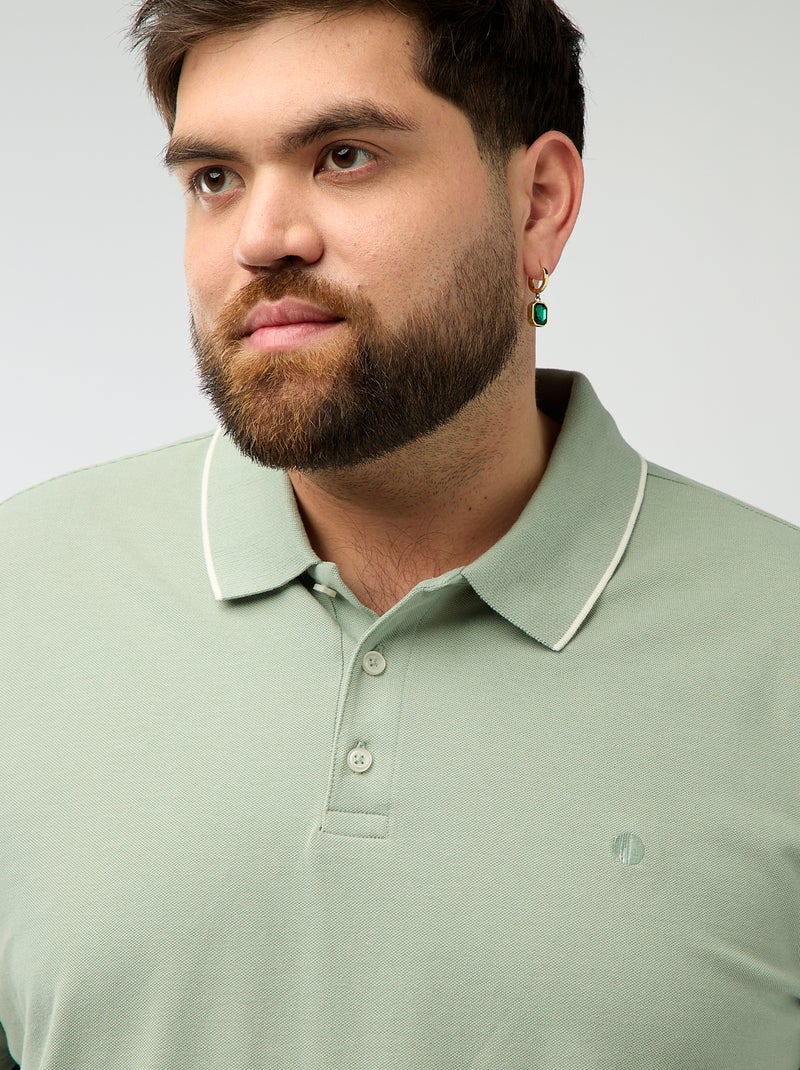 Katoenen polo met contrasterende details Groen - Kiabi