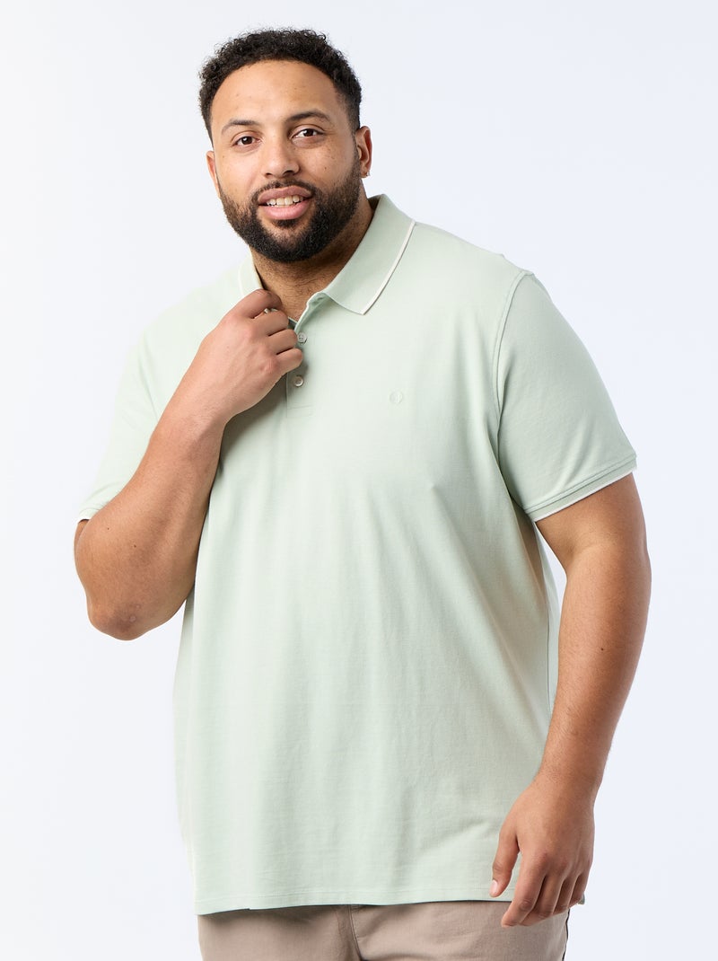 Katoenen polo met contrasterende details Groen - Kiabi