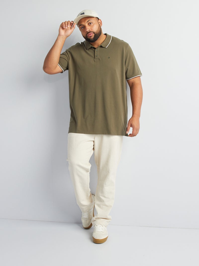 Katoenen polo met contrasterende details KAKI - Kiabi