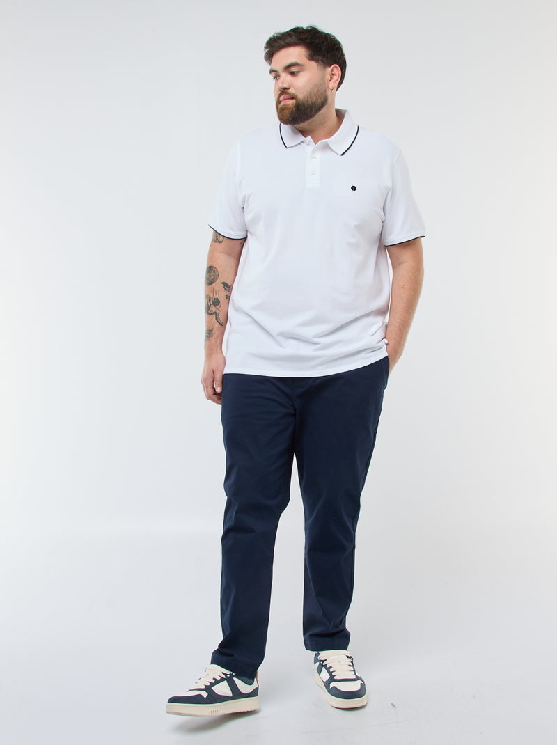 Katoenen polo met contrasterende details wit - Kiabi
