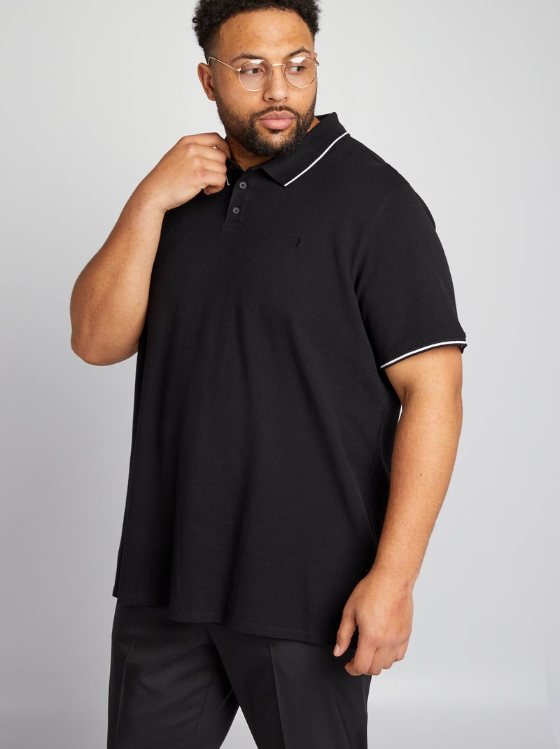 Katoenen polo met contrasterende details zwart - Kiabi
