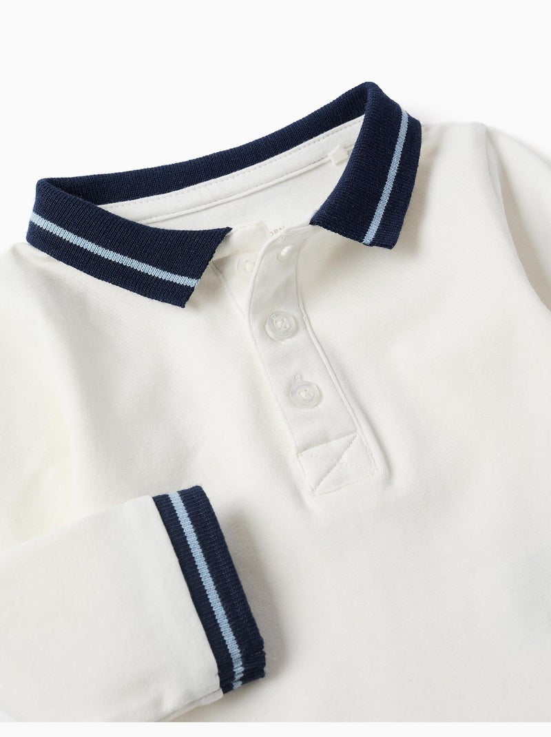 Katoenen polobody met contrasterende kraag Wit - Kiabi