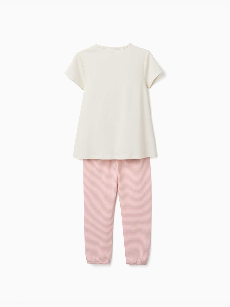 Katoenen pyjama met korte mouwen en gewatteerd masker Wit - Kiabi