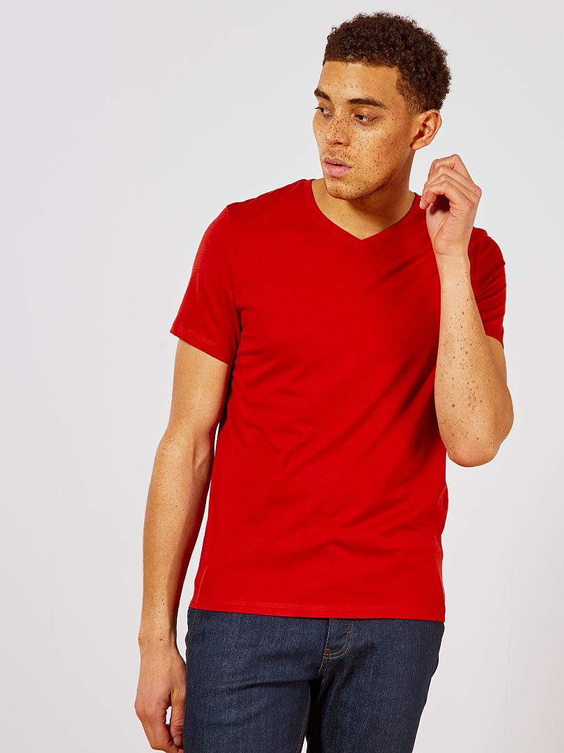 Katoenen, regular-fit T-shirt met V-hals oranje - Kiabi