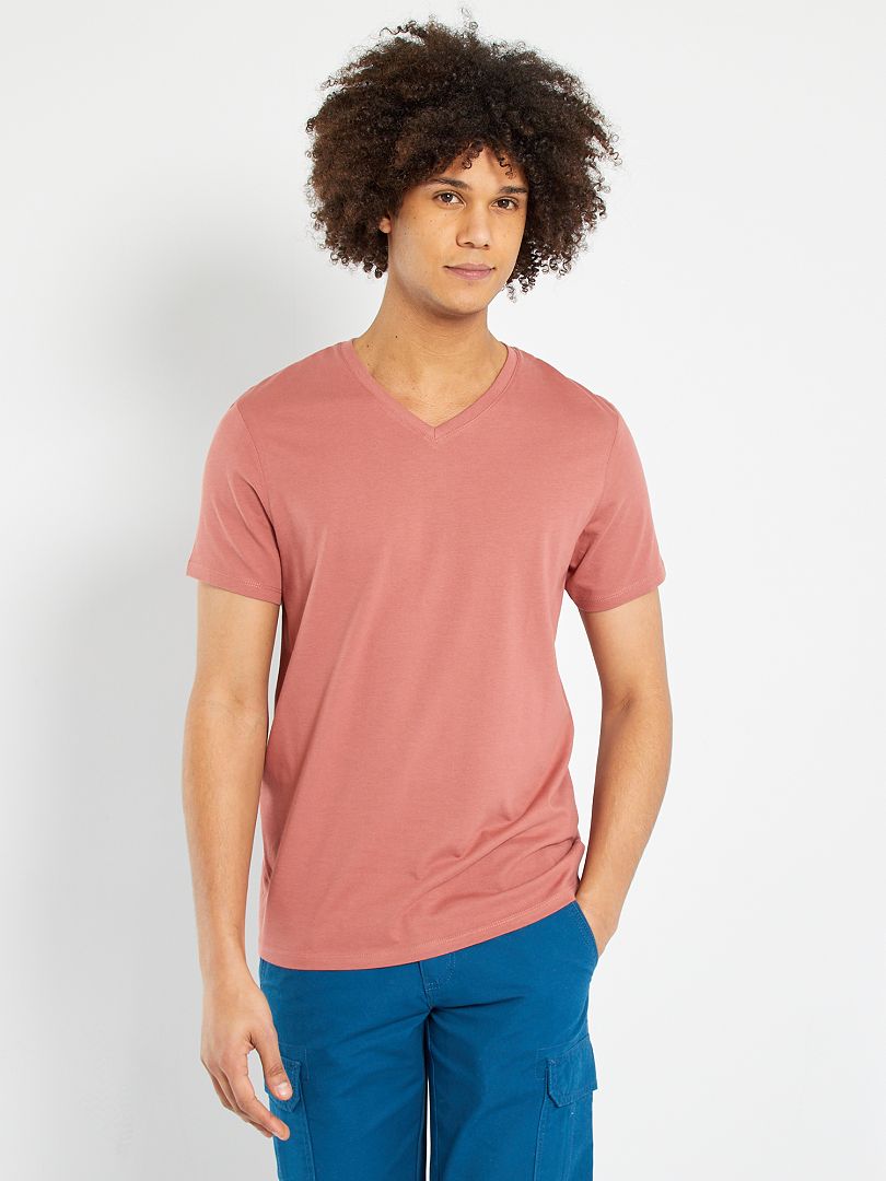 Katoenen, regular-fit T-shirt met V-hals roze - Kiabi