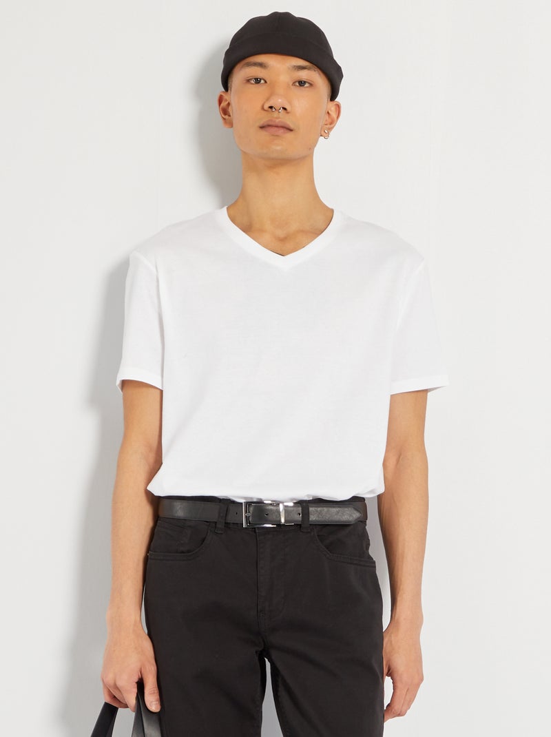 Katoenen, regular-fit T-shirt met V-hals wit - Kiabi