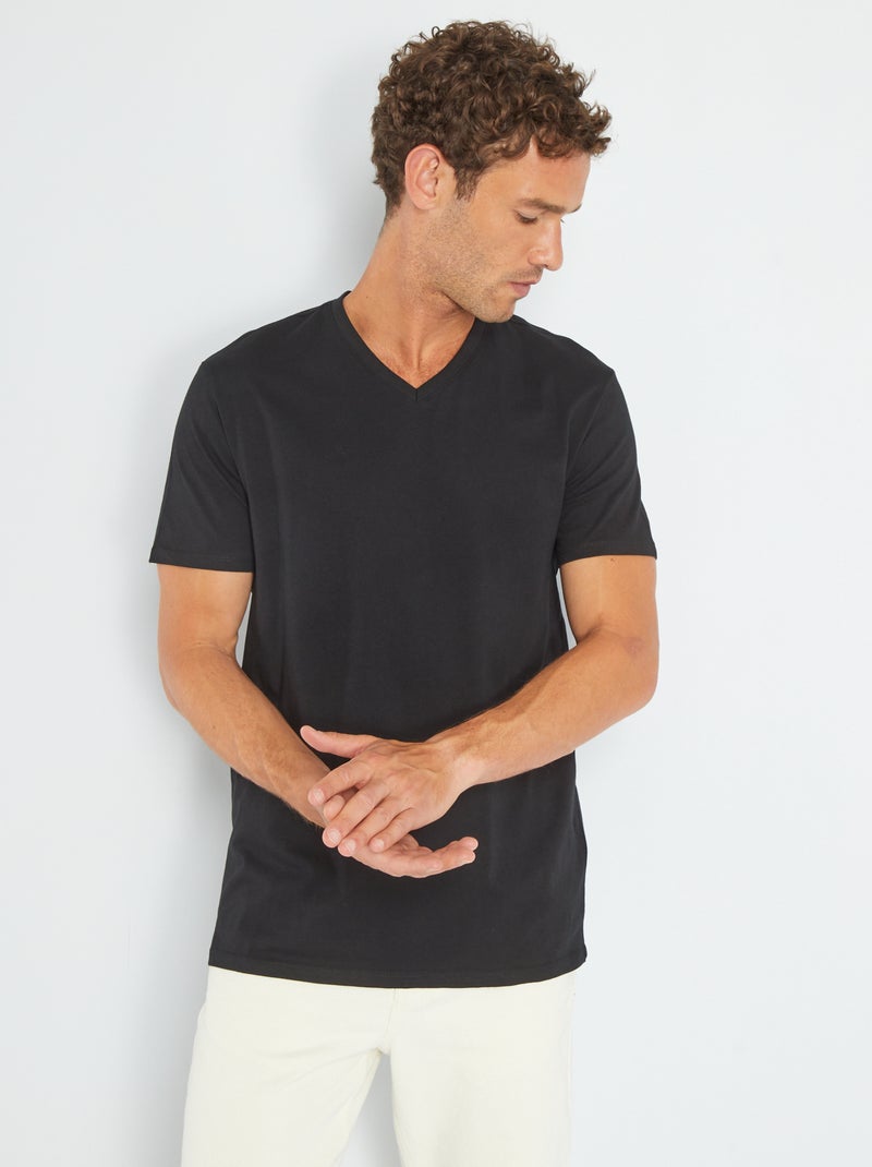 Katoenen, regular-fit T-shirt met V-hals zwart - Kiabi