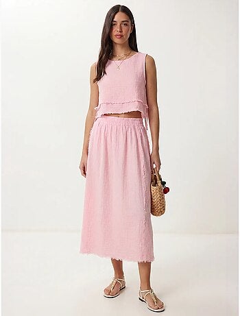 Katoenen set met mouwloze blouse en midi-rok istanbul