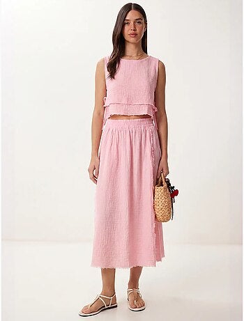 Katoenen set met mouwloze blouse en midi-rok istanbul