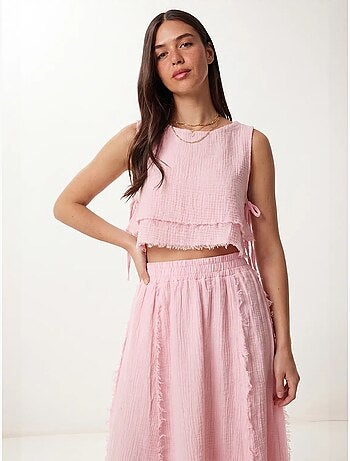 Katoenen set met mouwloze blouse en midi-rok istanbul