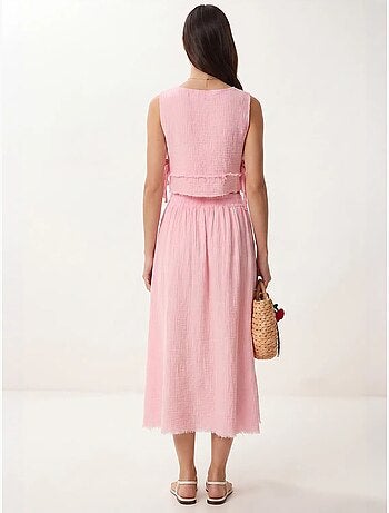 Katoenen set met mouwloze blouse en midi-rok istanbul