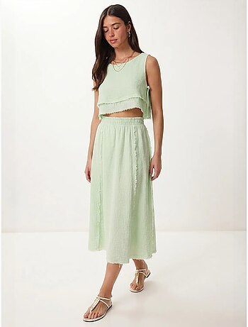 Katoenen set met mouwloze blouse en midi-rok istanbul