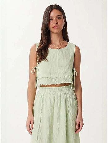 Katoenen set met mouwloze blouse en midi-rok istanbul