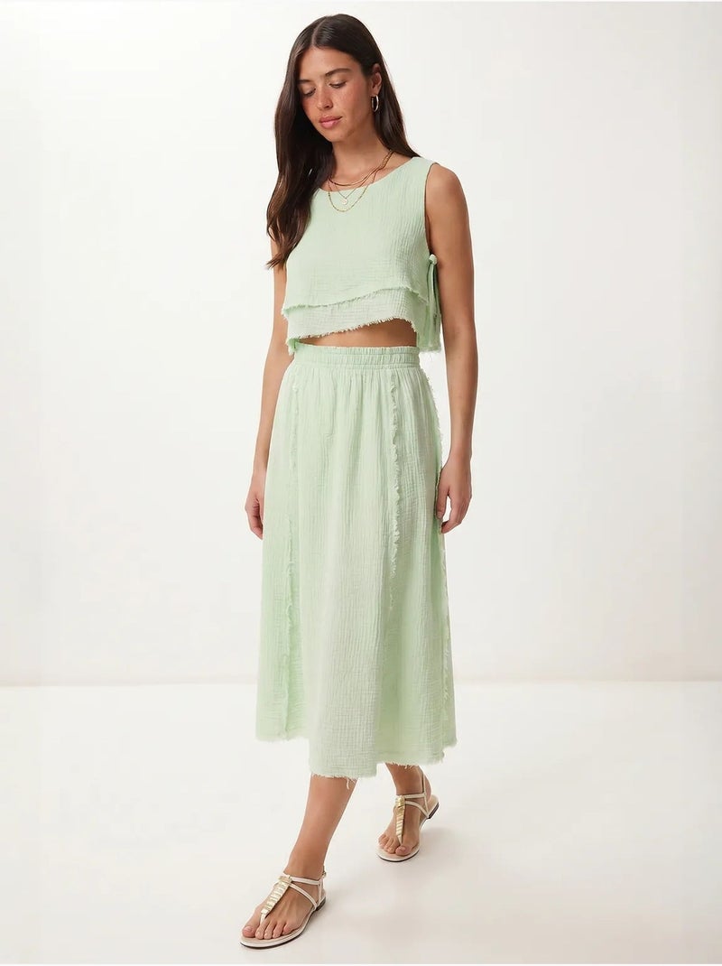 Katoenen set met mouwloze blouse en midi-rok istanbul Muntgroen - Kiabi