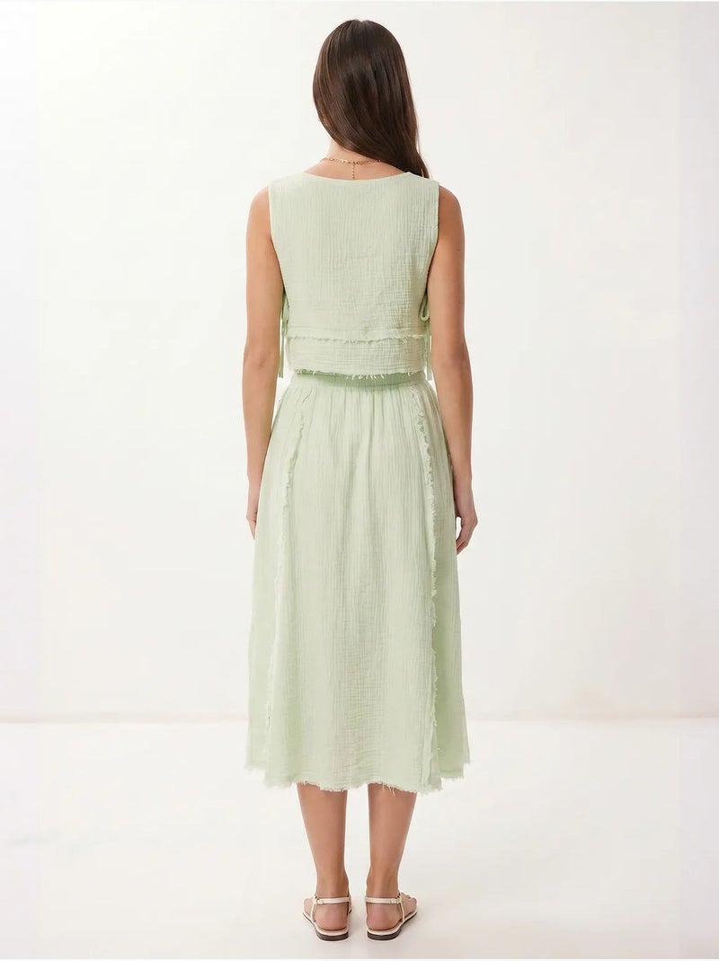 Katoenen set met mouwloze blouse en midi-rok istanbul Muntgroen - Kiabi