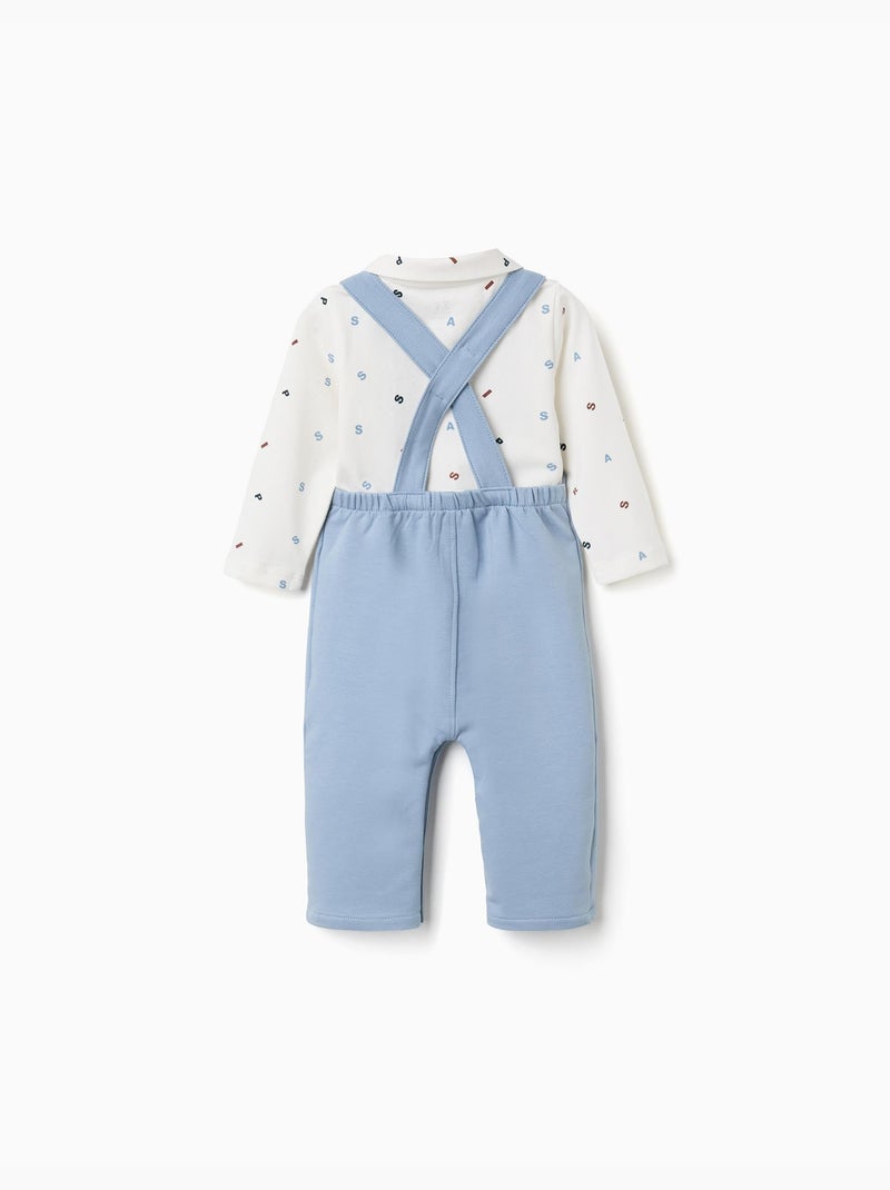 Katoenen set met rompertje en jumpsuit Lichtblauw - Kiabi