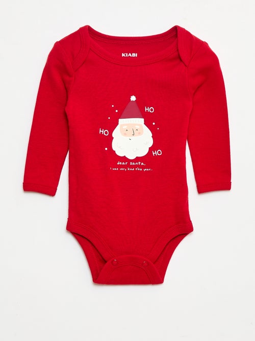 Katoenen setje - Rompertje + legging + muts in kerstthema - Kiabi