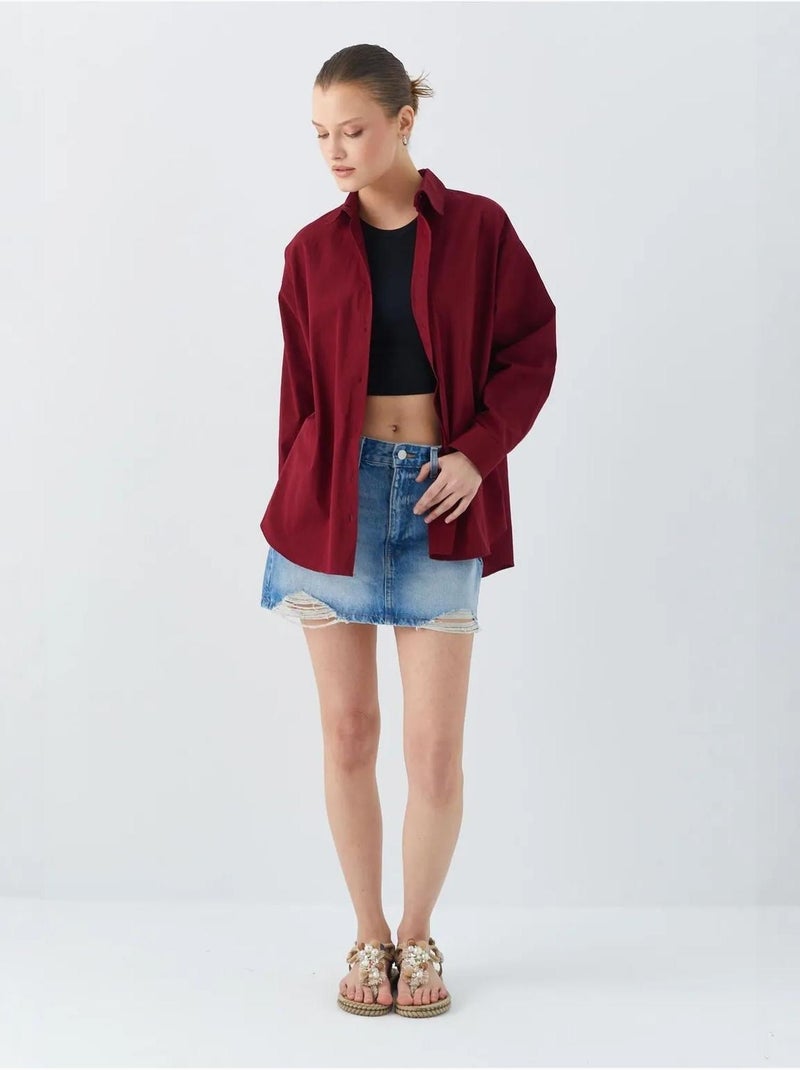 Katoenen shirt met lange mouwen mixray Bordeauxrood - Kiabi