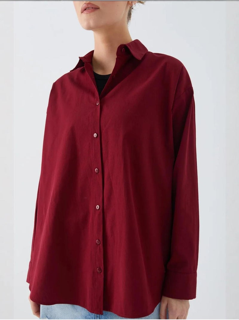 Katoenen shirt met lange mouwen mixray Bordeauxrood - Kiabi