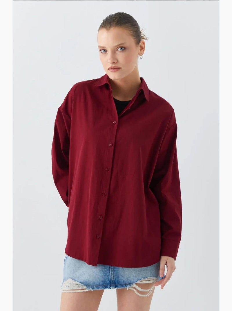 Katoenen shirt met lange mouwen mixray Bordeauxrood - Kiabi