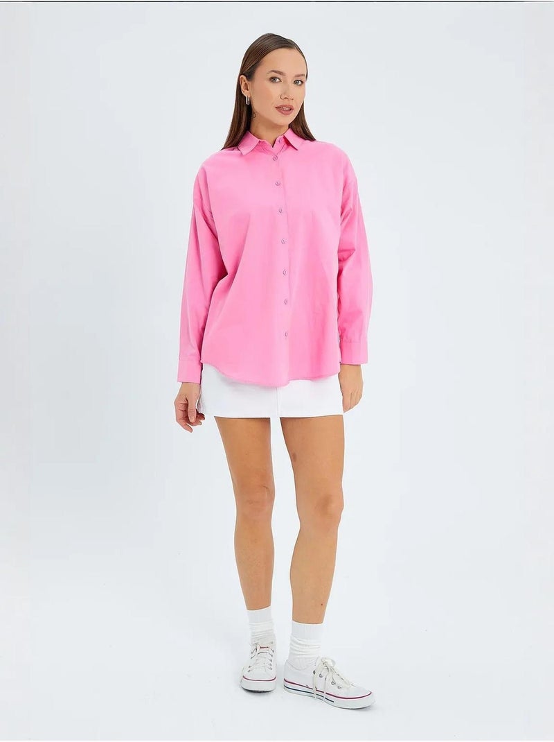 Katoenen shirt met lange mouwen mixray Fluorroze/Solinotes - Kiabi