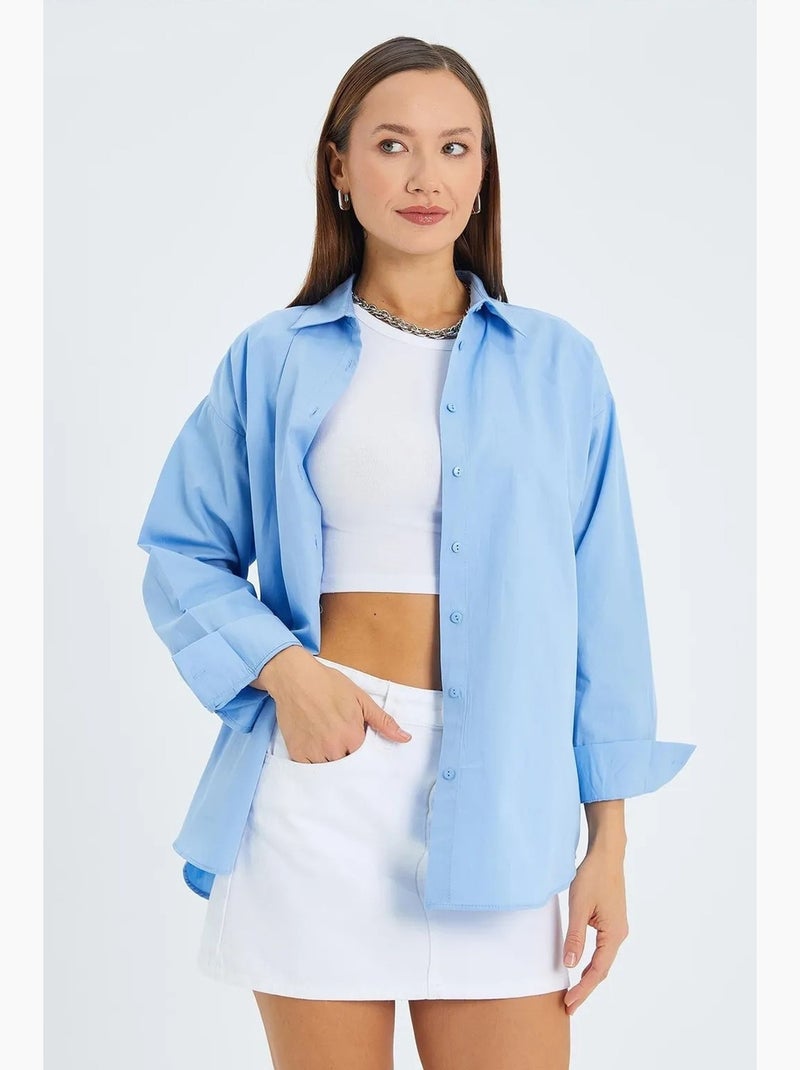 Katoenen shirt met lange mouwen mixray Hemelsblauw - Kiabi
