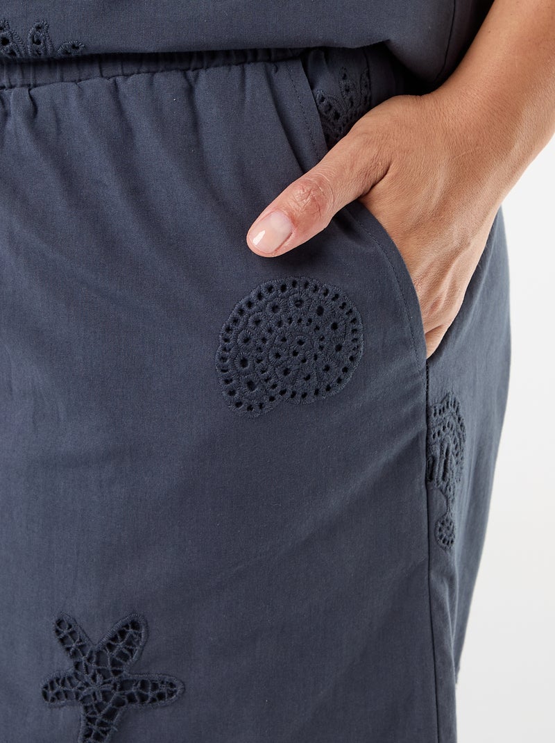 Katoenen short met opengewerkte motieven Blauw - Kiabi