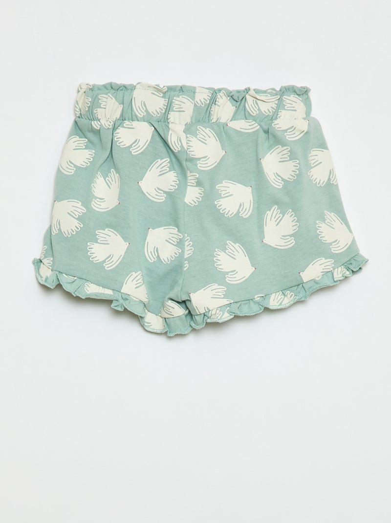 Katoenen short met strikceintuur en volantjes aan de pijpen Blauw - Kiabi