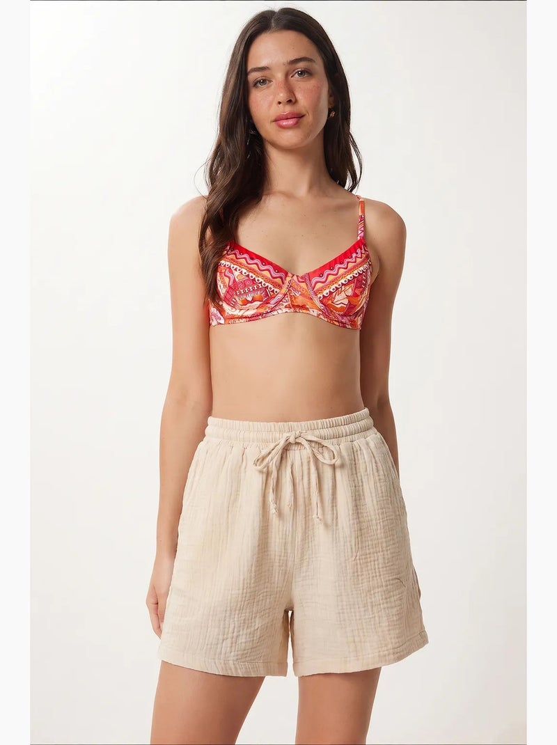 Katoenen shorts met hoge taille en wijde pijpen istanbul Crème - Kiabi
