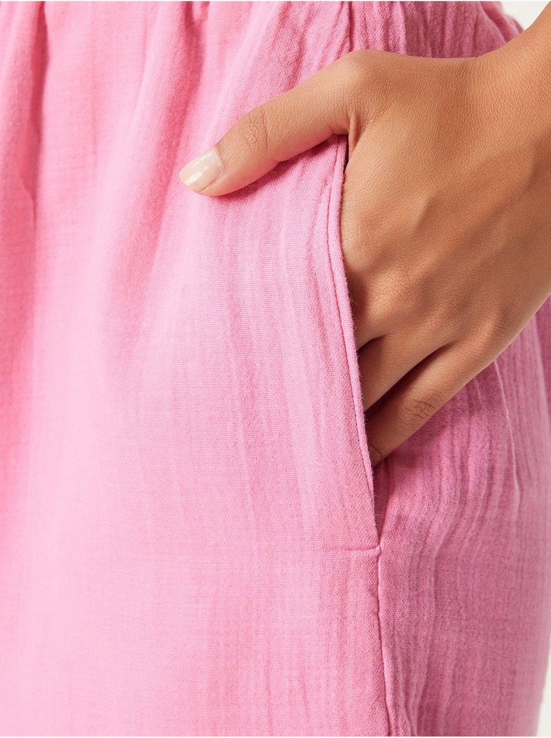 Katoenen shorts met hoge taille en wijde pijpen istanbul Lichtroze - Kiabi